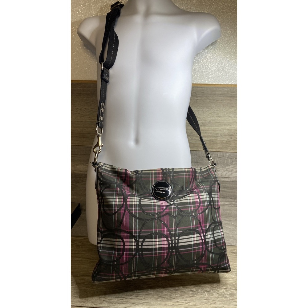 Coach Poppy Tartan Gray Pink Plaid Crossbody Bag Glitter Purse F17710